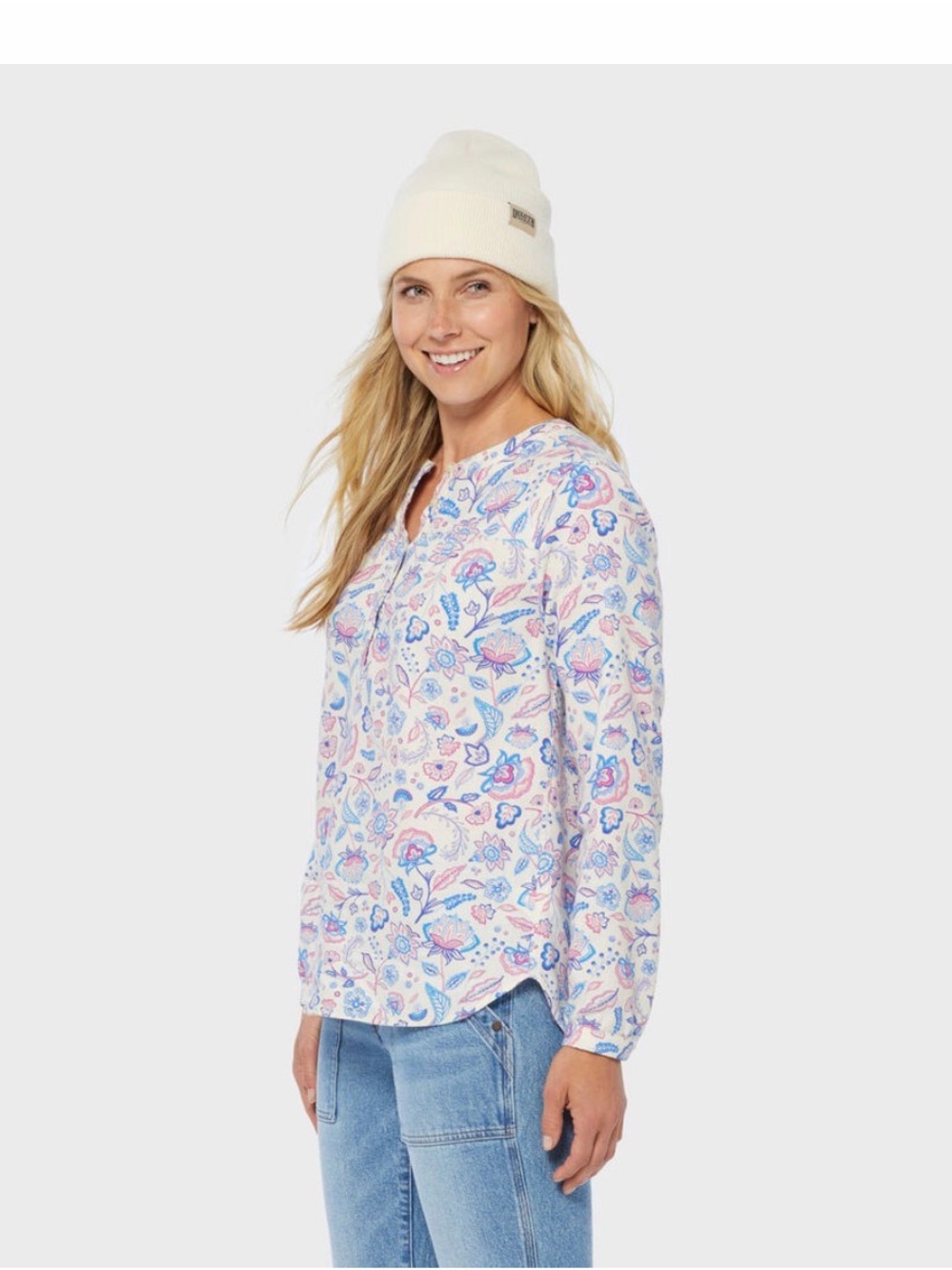 NWT Duluth Trading Co Floral Flannel Blouse M Antique White Boho